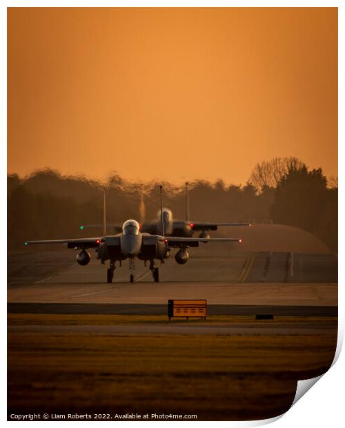 USAF Eagles Rolling Out During Sunset  Print by Liam Roberts