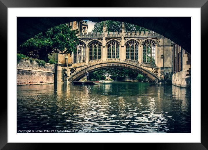 Punting on the River Cam by the Bridge of Sighs at St John's College Framed Mounted Print by Mehul Patel