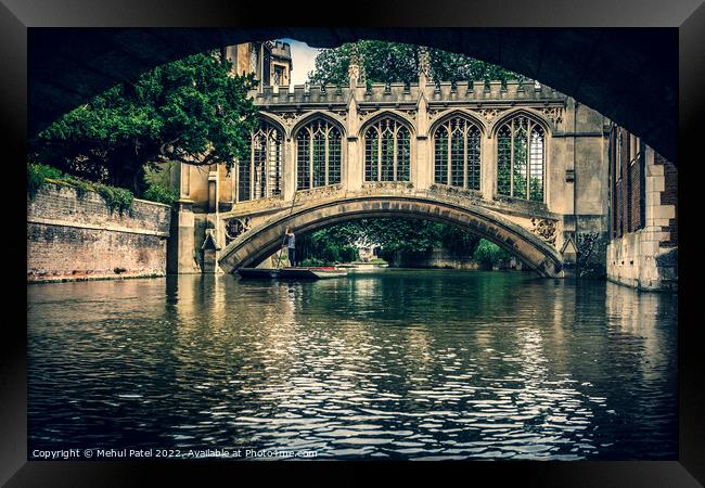 Punting on the River Cam by the Bridge of Sighs at St John's College Framed Print by Mehul Patel
