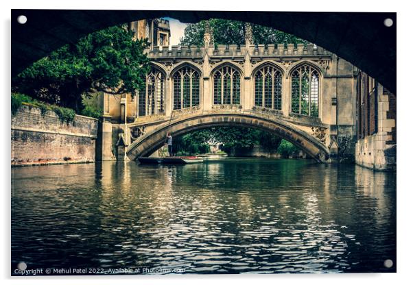 Punting on the River Cam by the Bridge of Sighs at St John's College Acrylic by Mehul Patel