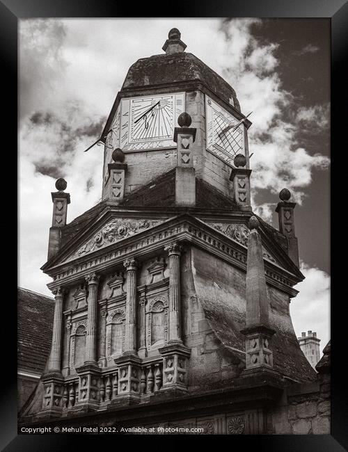 Sundials above the Gate of Honour at Gonville & Caius College, University of, Cambridge, England, UK Framed Print by Mehul Patel