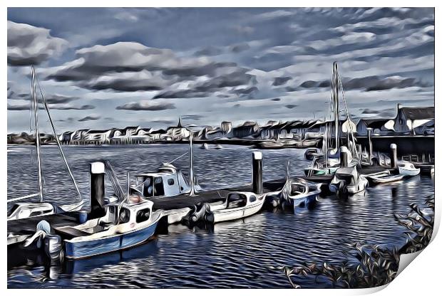 Irvine harbour boats painting Print by Allan Durward Photography