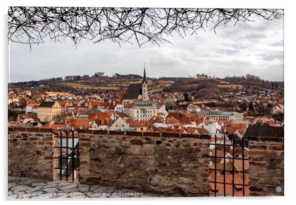 Cesky Krumlov cityscape with castle and old town, Czechia Acrylic by Sergey Fedoskin