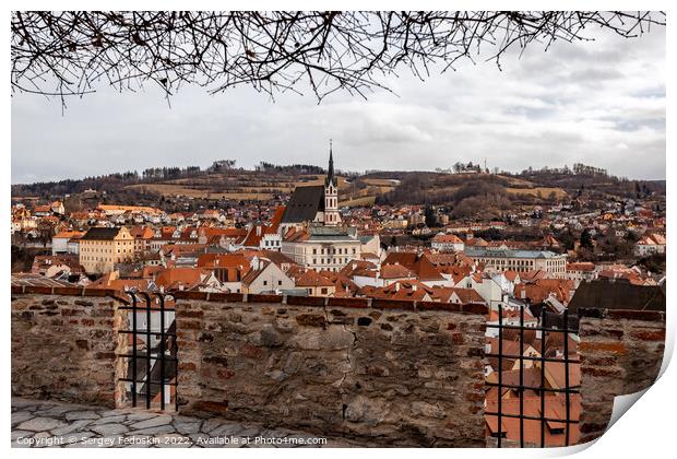 Cesky Krumlov cityscape with castle and old town, Czechia Print by Sergey Fedoskin