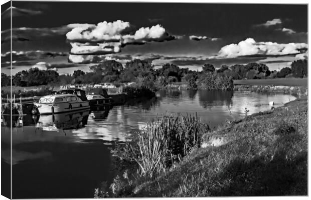 Boats at Lechlade in Mono  Canvas Print by Joyce Storey