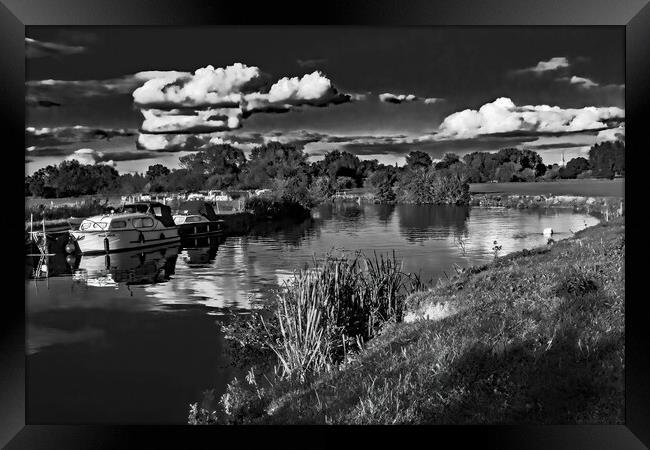 Boats at Lechlade in Mono  Framed Print by Joyce Storey
