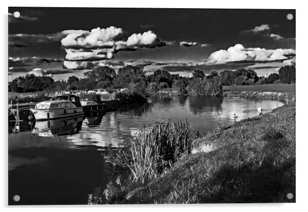 Boats at Lechlade in Mono  Acrylic by Joyce Storey