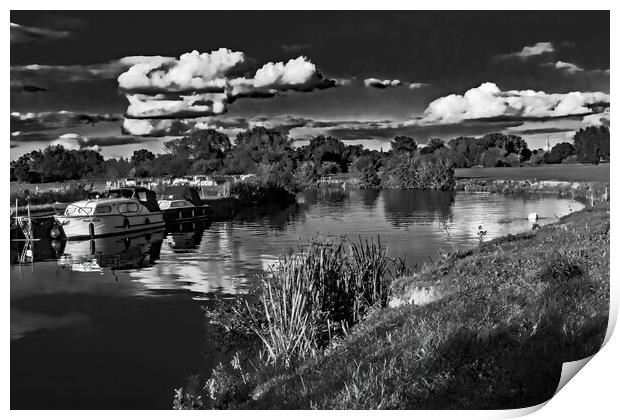 Boats at Lechlade in Mono  Print by Joyce Storey