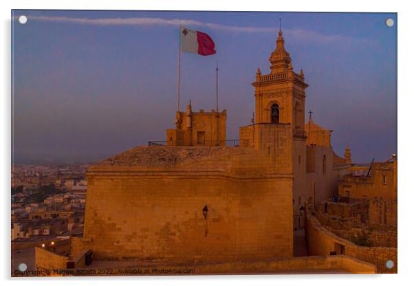Sunrise at the Citadel Gozo Malta. Acrylic by Maggie Bajada