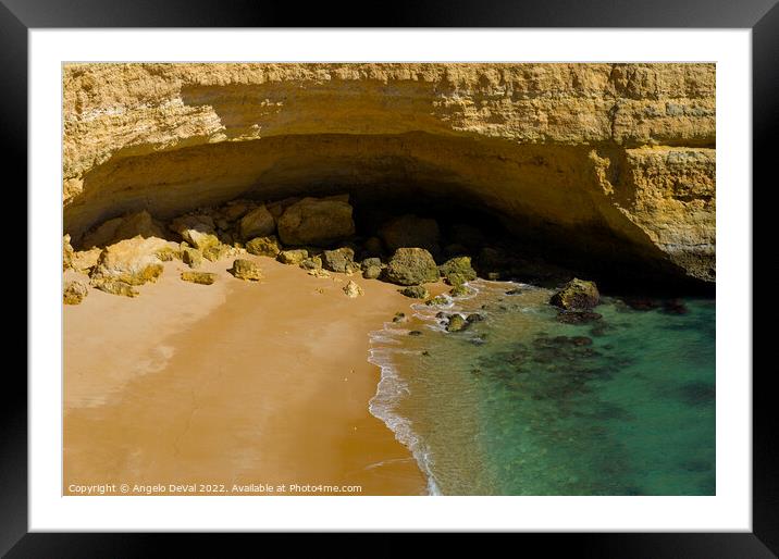 Cliff Cave in Praia Deserta Framed Mounted Print by Angelo DeVal