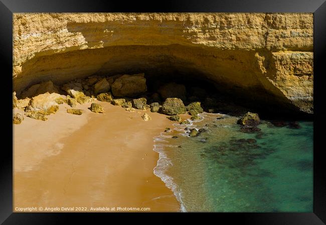 Cliff Cave in Praia Deserta Framed Print by Angelo DeVal