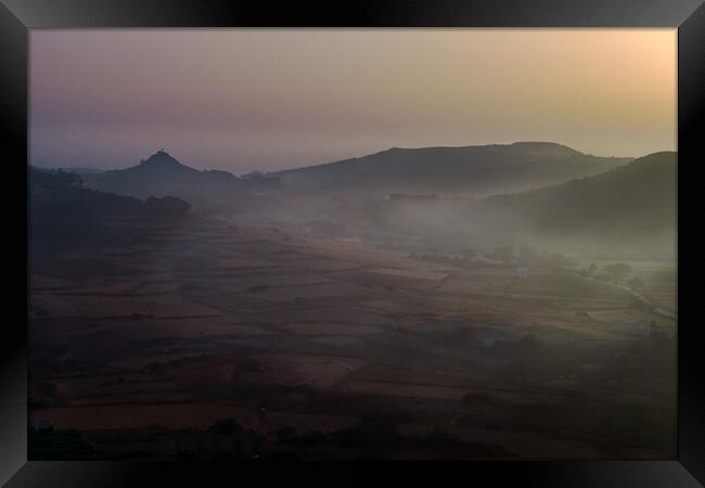 Mist of Plateau fields of Gozo, Malta Framed Print by Maggie Bajada