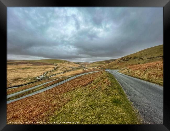 Mountain road in Wales between Elan Valley and Rhayader Framed Print by Simon Marlow