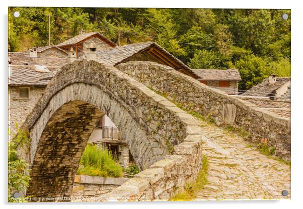  a   characteristic  bridge  of a piedmontese alpine village Acrylic by daniele mattioda