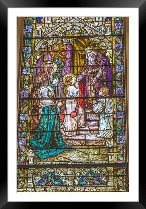 Mary Temple Stained Glass Saint Mary Phoenix Arizona Framed Mounted Print by William Perry