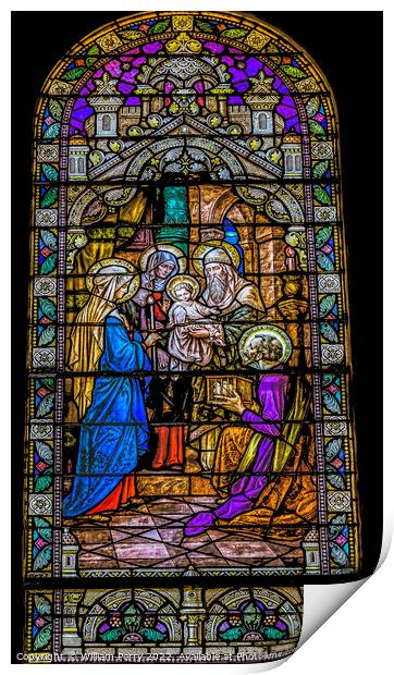 Mary Jesus Stained Glass Saint Mary Basilica Phoenix Arizona Print by William Perry