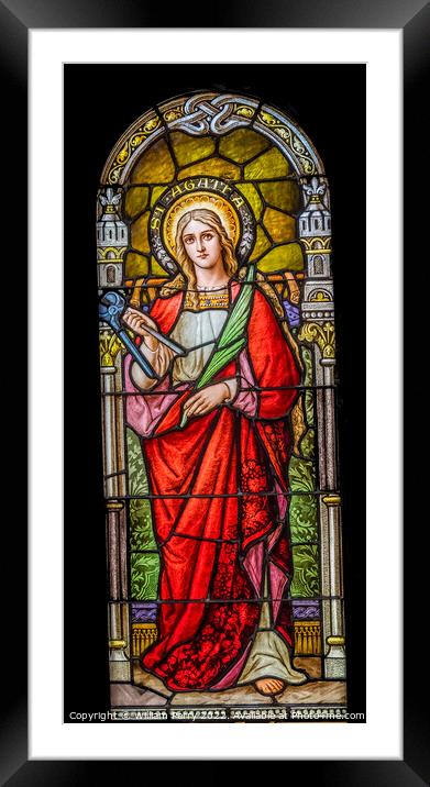 Saint Agatha Stained Glass Saint Mary Basilica Phoenix Arizona Framed Mounted Print by William Perry