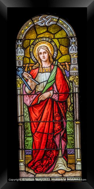 Saint Agatha Stained Glass Saint Mary Basilica Phoenix Arizona Framed Print by William Perry