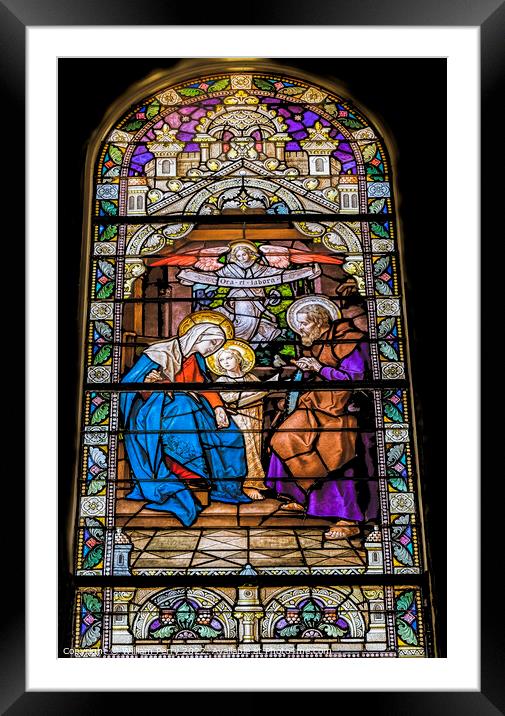 Joseph Mary Jesus Stained Glass Saint Mary Basilica Phoenix Framed Mounted Print by William Perry