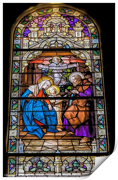 Joseph Mary Jesus Stained Glass Saint Mary Basilica Phoenix Print by William Perry