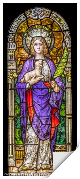 Saint Agnes Stained Glass Saint Mary Basilica Phoenix Arizona Print by William Perry
