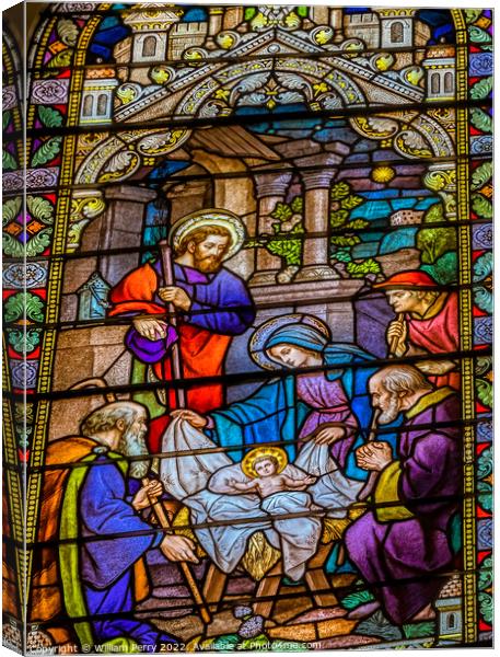 Nativity Jesus Stained Glass Saint Mary Basilica Phoenix Arizona Canvas Print by William Perry