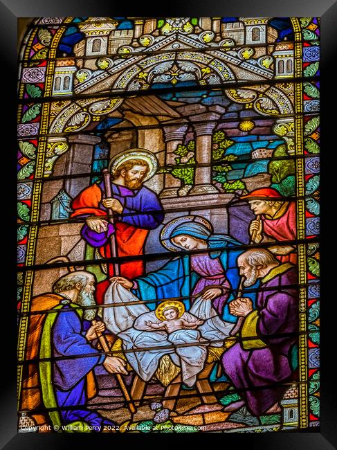 Nativity Jesus Stained Glass Saint Mary Basilica Phoenix Arizona Framed Print by William Perry
