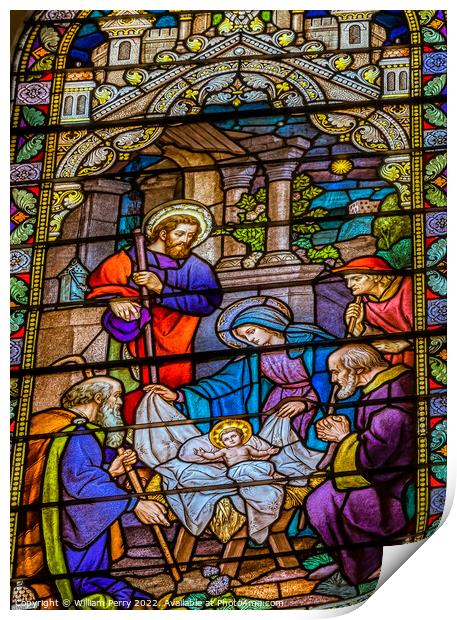 Nativity Jesus Stained Glass Saint Mary Basilica Phoenix Arizona Print by William Perry