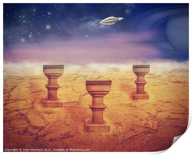 Landing on Mars sureal artwork Print by Ingo Menhard
