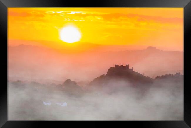 Carreg Cennen castle sunset Framed Print by Leighton Collins