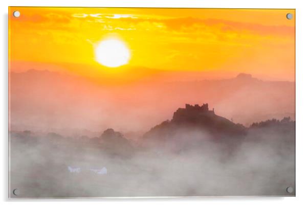 Carreg Cennen castle sunset Acrylic by Leighton Collins