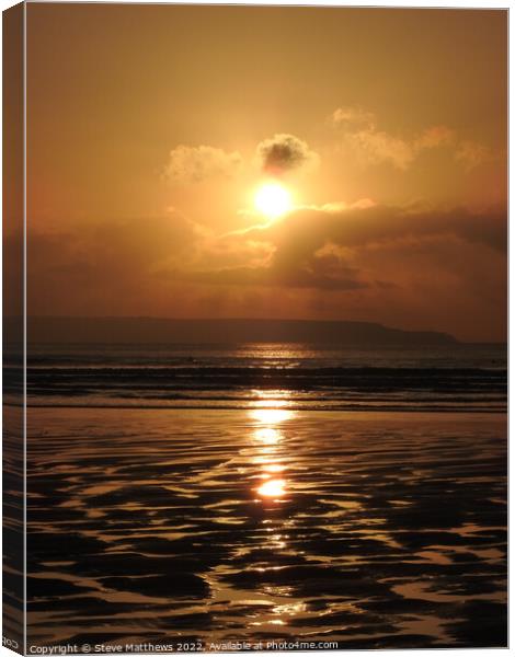 Westward Ho! beach sunset Canvas Print by Steve Matthews