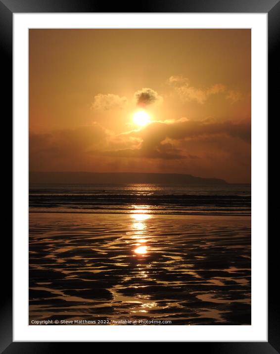 Westward Ho! beach sunset Framed Mounted Print by Steve Matthews