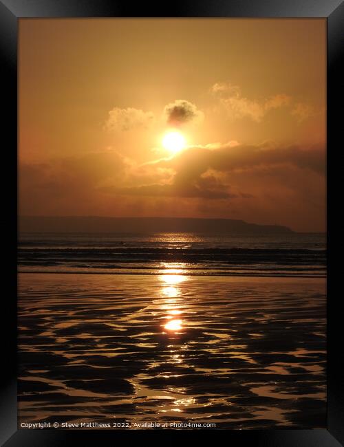 Westward Ho! beach sunset Framed Print by Steve Matthews