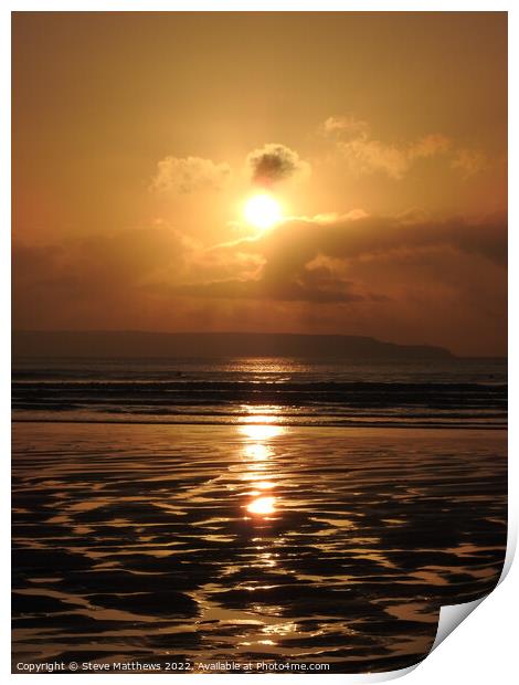 Westward Ho! beach sunset Print by Steve Matthews
