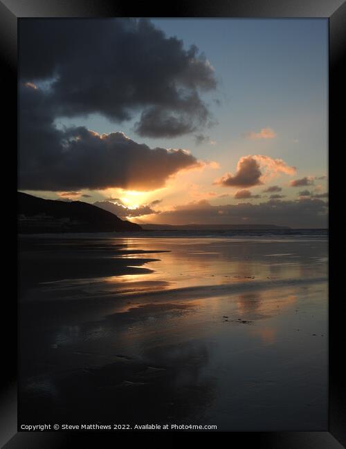 Westward Ho! Beach Sunset Framed Print by Steve Matthews
