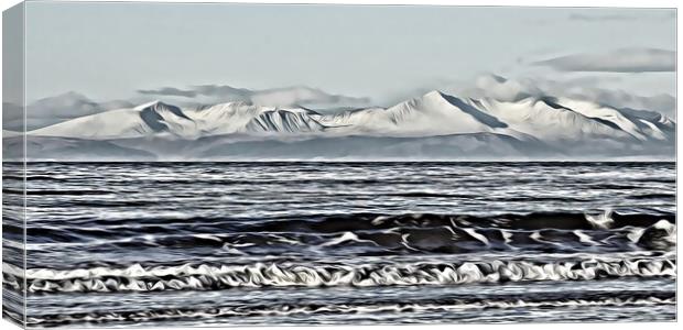 Snow covered mountains on Arran (painting) Canvas Print by Allan Durward Photography