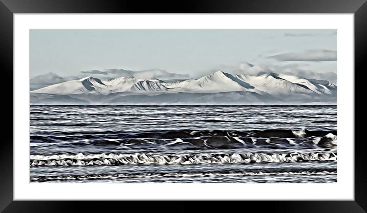 Snow covered mountains on Arran (painting) Framed Mounted Print by Allan Durward Photography