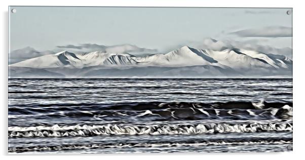 Snow covered mountains on Arran (painting) Acrylic by Allan Durward Photography