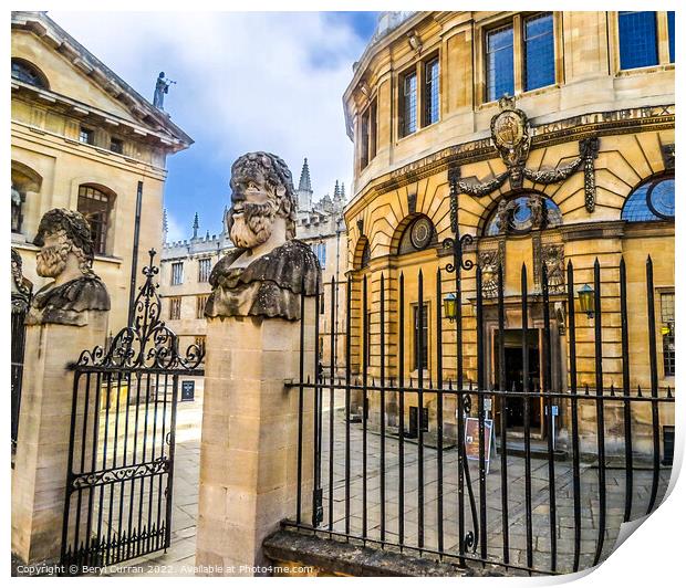 Majestic Gateway to the Sheldonian Theatre Print by Beryl Curran