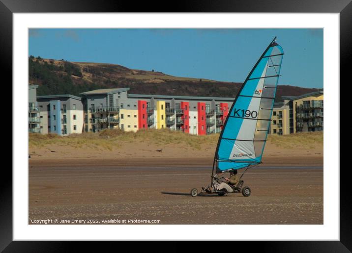 Sand Yachting Swansea bay and marina Framed Mounted Print by Jane Emery