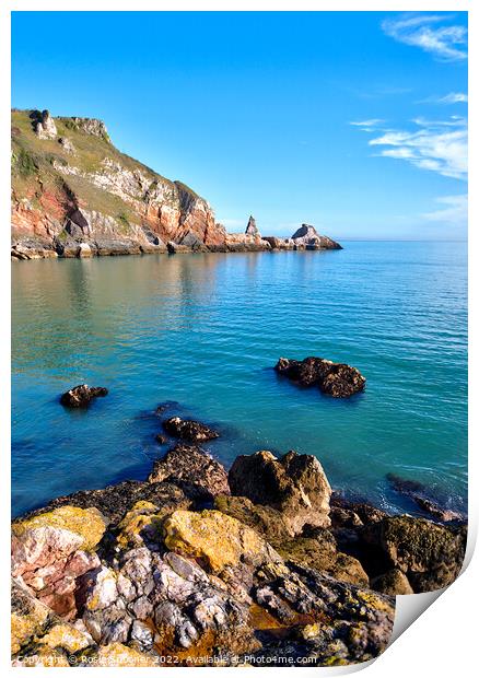 Turquoise sea at Anstey's Cove in Torquay Print by Rosie Spooner