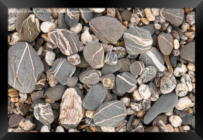 Beach Stones, on a Cornish beach Framed Print by kathy white