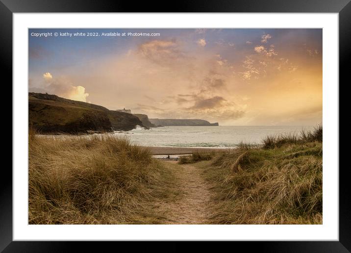 Cornwall sunset Poldhu, Church Cove Framed Mounted Print by kathy white