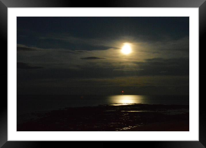 Moon over Newbiggin-by-the-Sea Framed Mounted Print by Richard Dixon
