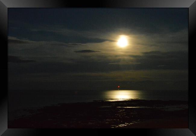 Moon over Newbiggin-by-the-Sea Framed Print by Richard Dixon