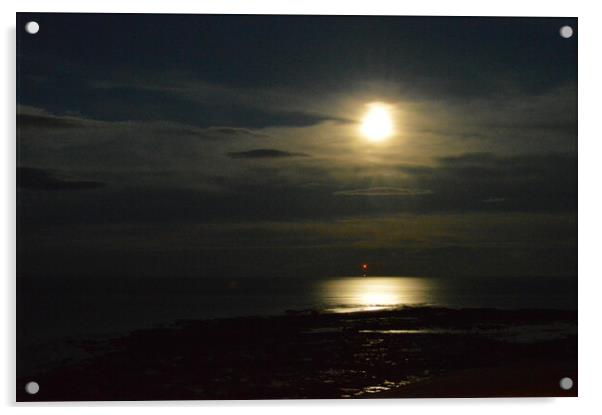 Moon over Newbiggin-by-the-Sea Acrylic by Richard Dixon