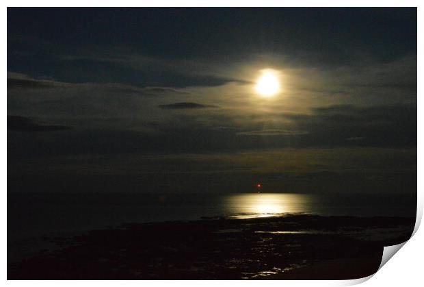 Moon over Newbiggin-by-the-Sea Print by Richard Dixon