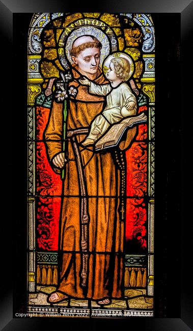 Saint Anthony Stained Glass Saint Mary Basilica Phoenix Arizona Framed Print by William Perry