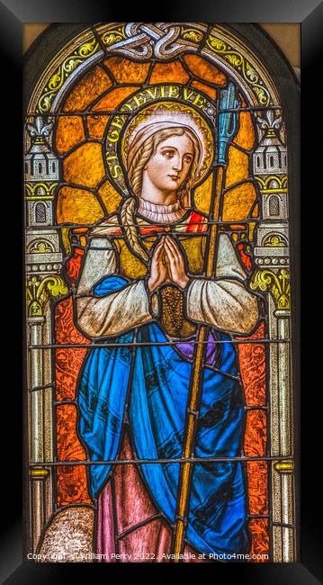 Saint Genevieve Stained Glass Saint Mary Phoenix Arizona Framed Print by William Perry